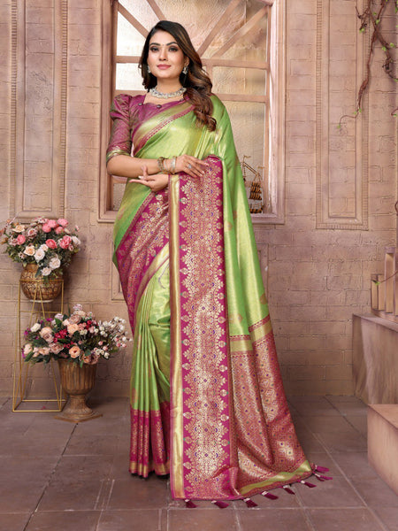 Anaita Light Green Tissue Silk With Weaving Saree With Blouse