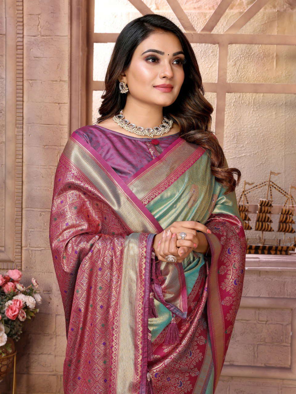 Anaita Sea Green Tissue Silk With Weaving Saree With Blouse - Distacart