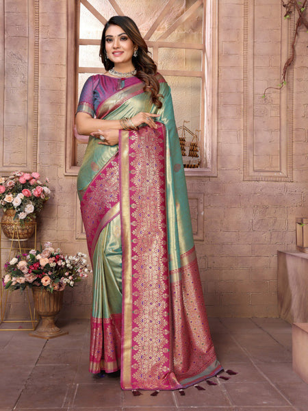 Anaita Sea Green Tissue Silk With Weaving Saree With Blouse