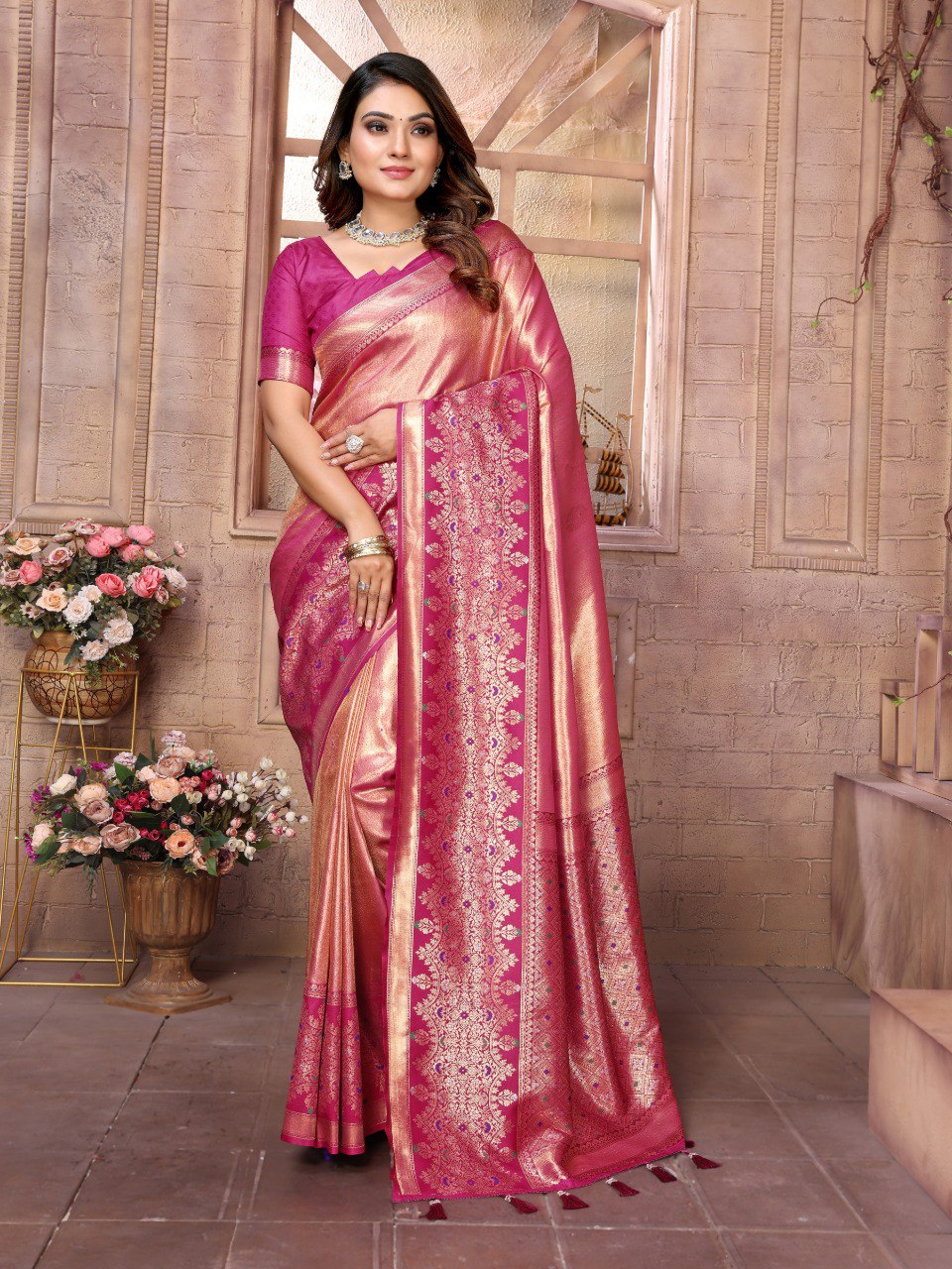 Anaita Peach Tissue Silk With Weaving Saree With Blouse - Distacart