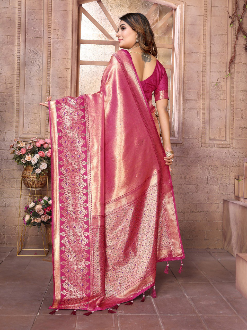 Anaita Peach Tissue Silk With Weaving Saree With Blouse - Distacart