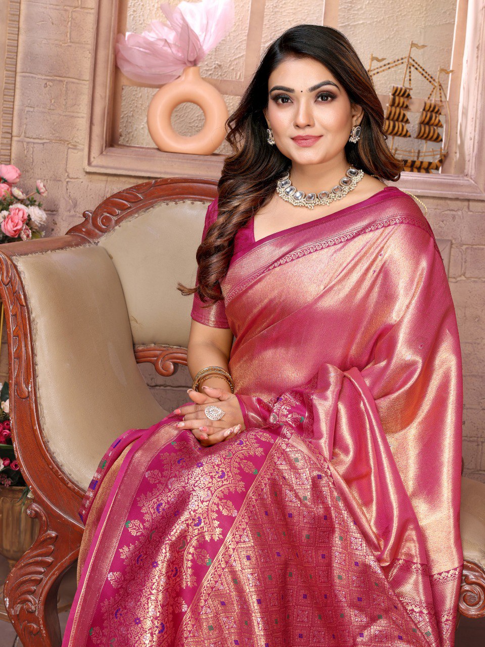 Anaita Peach Tissue Silk With Weaving Saree With Blouse - Distacart