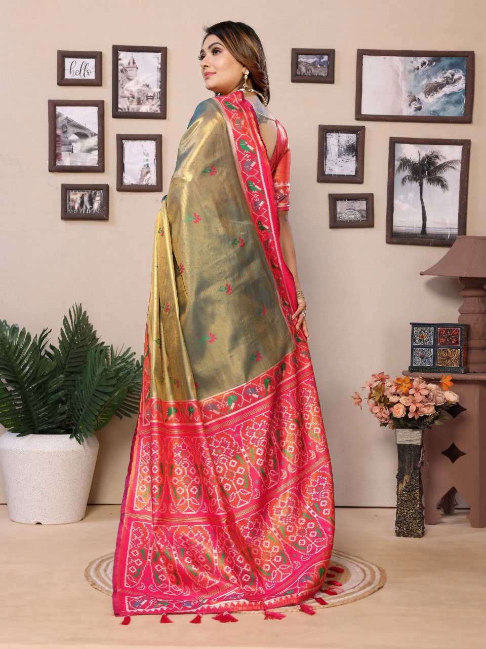 Anaita Mehendi Tissue Silk With Weaving Saree With Blouse - Distacart