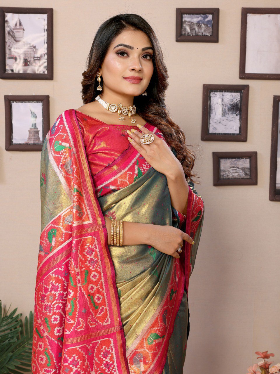 Anaita Mehendi Tissue Silk With Weaving Saree With Blouse - Distacart