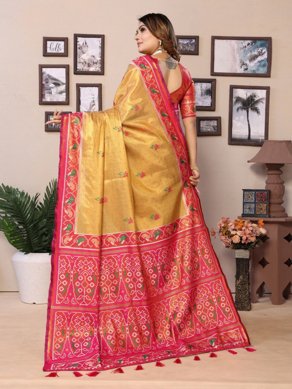 Anaita Golden Tissue Silk With Weaving Saree With Blouse - Distacart