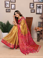 Anaita Golden Tissue Silk With Weaving Saree With Blouse - Distacart