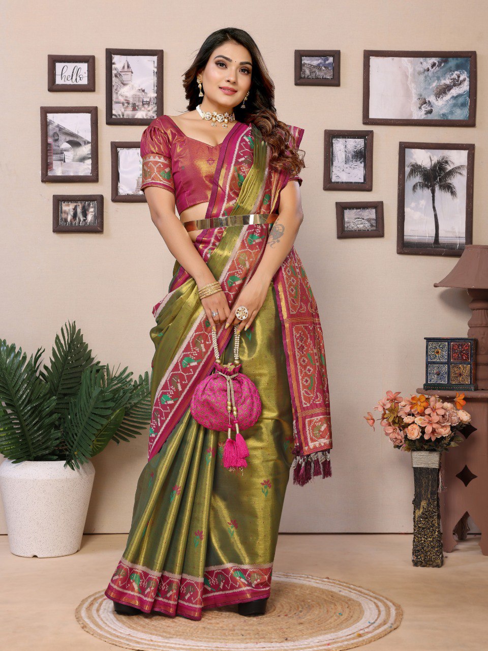 Anaita Green Tissue Silk With Weaving Saree With Blouse - Distacart