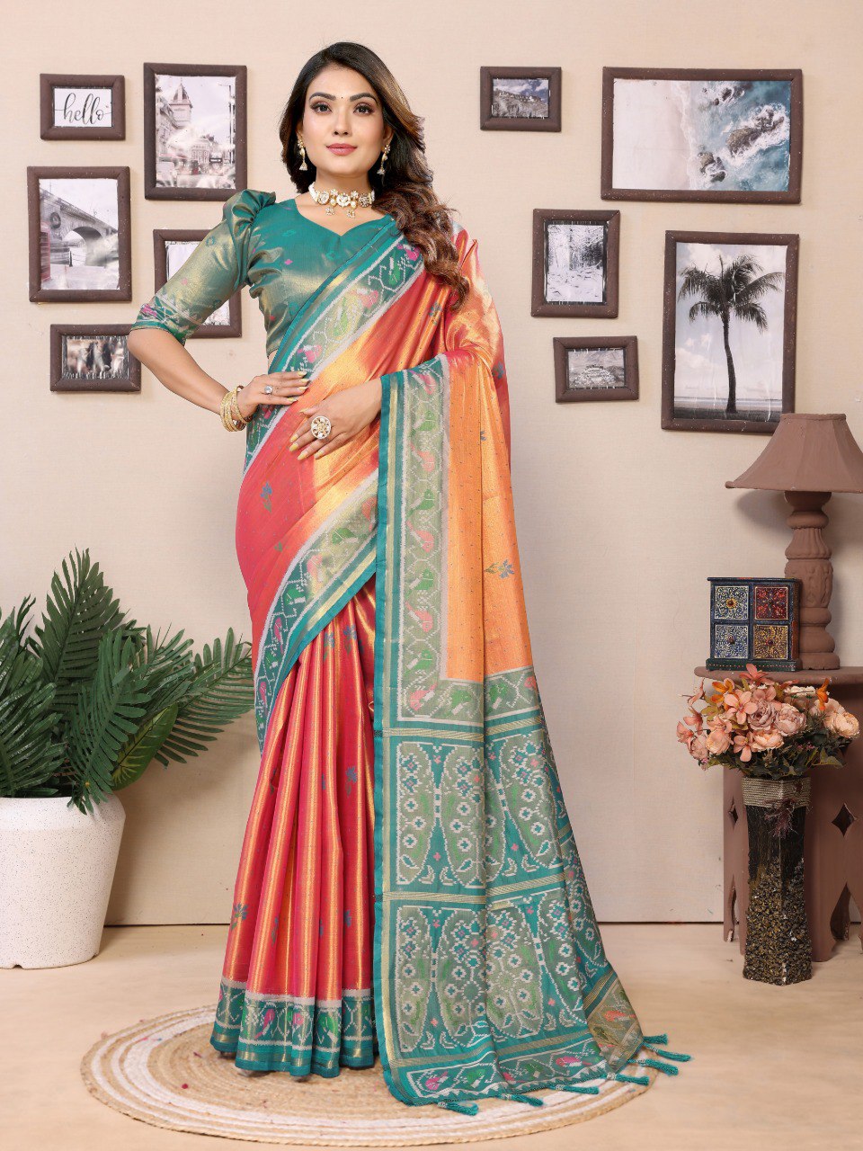 Anaita Orange Tissue Silk With Weaving Saree With Blouse - Distacart