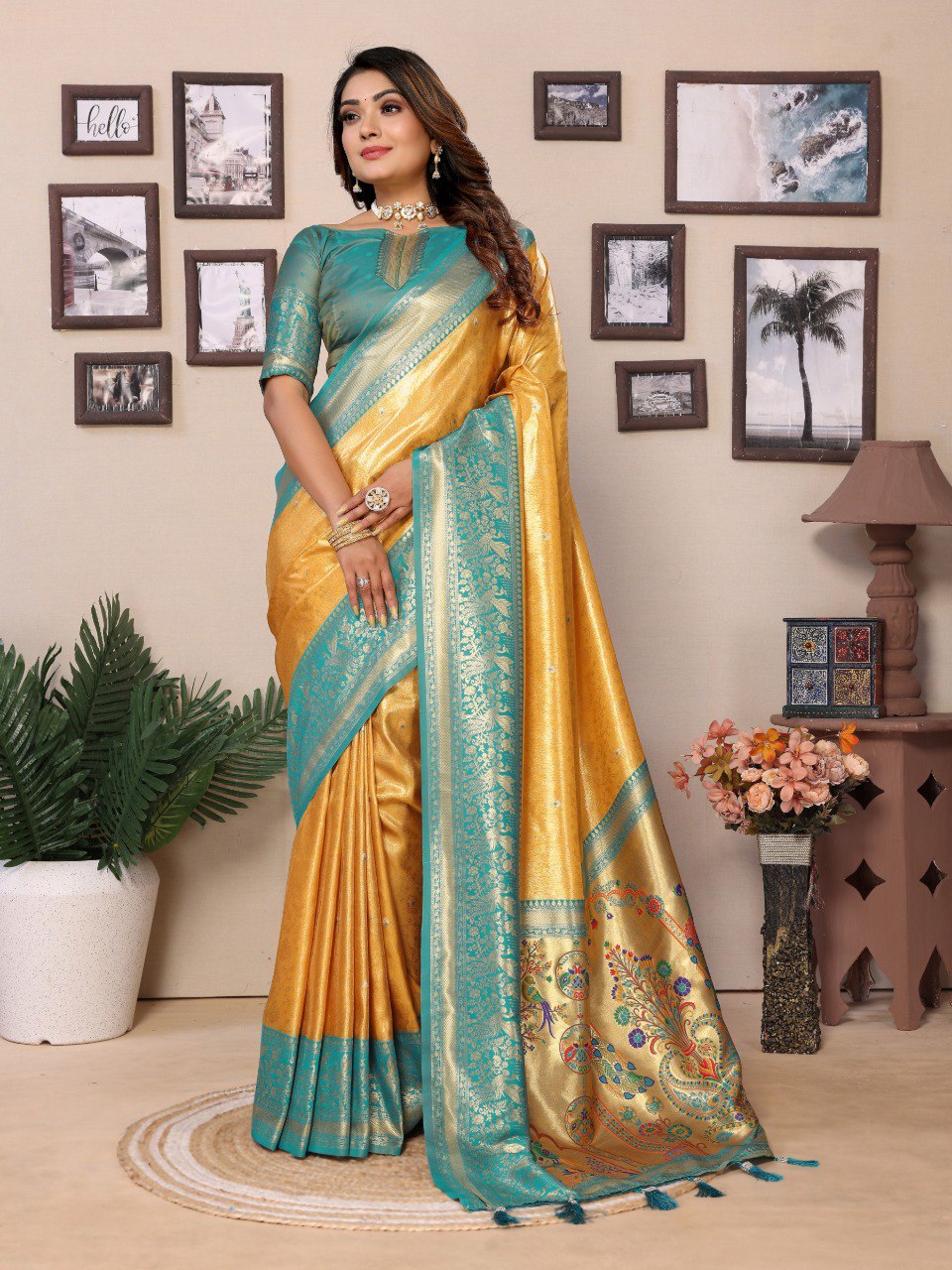 Anaita Dark Golden Tissue Silk With Weaving Saree With Blouse - Distacart
