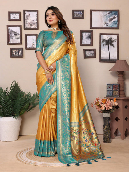 Anaita Dark Golden Tissue Silk With Weaving Saree With Blouse