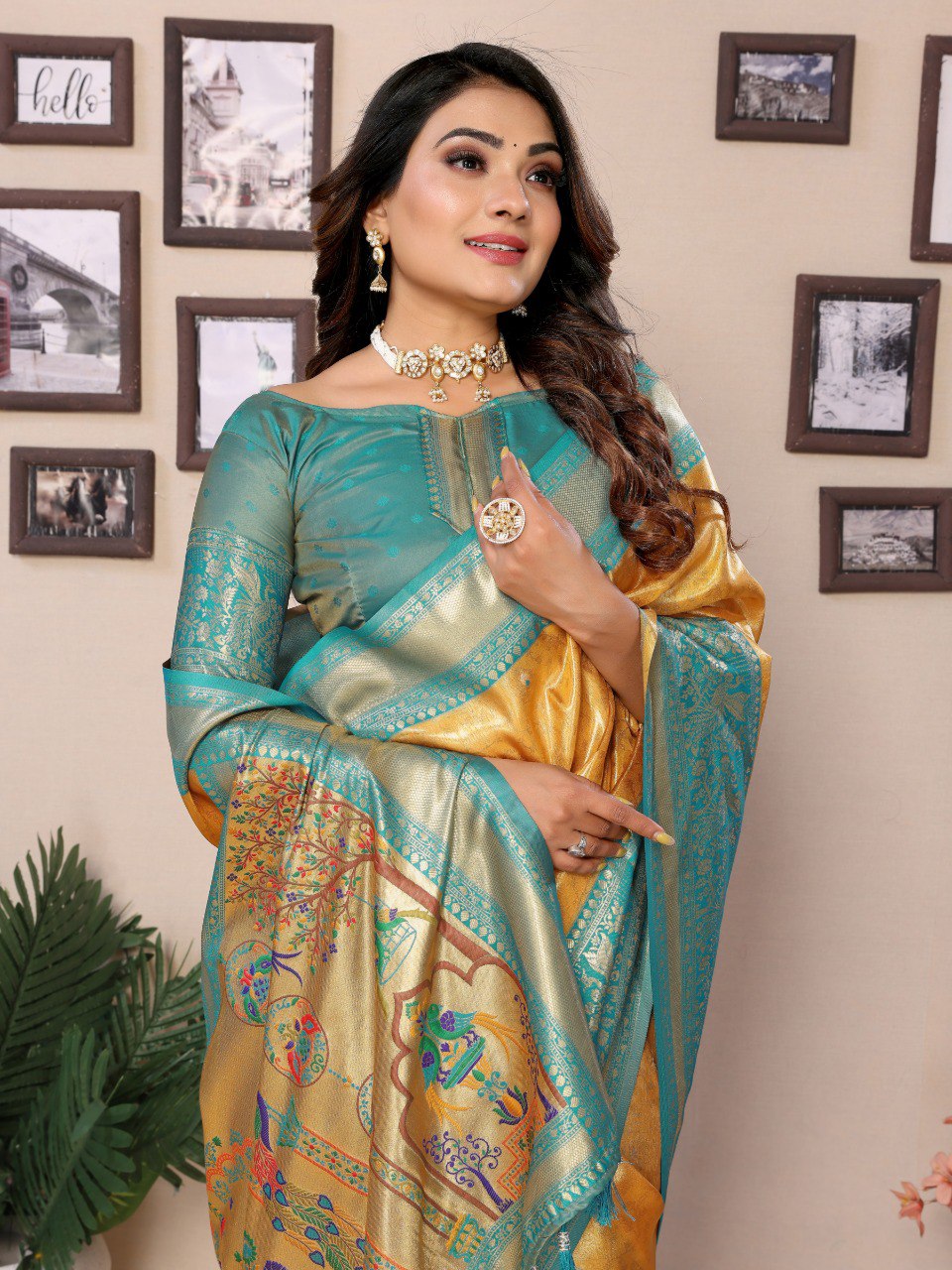 Anaita Dark Golden Tissue Silk With Weaving Saree With Blouse - Distacart