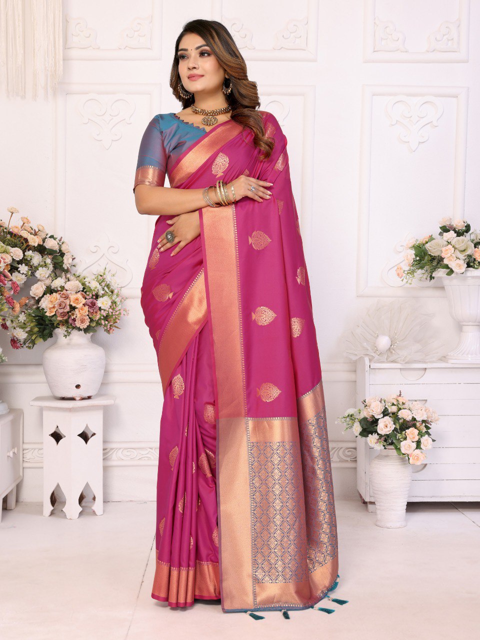 Anaita Rani Pink Silk Weaving Saree With Blouse - Distacart