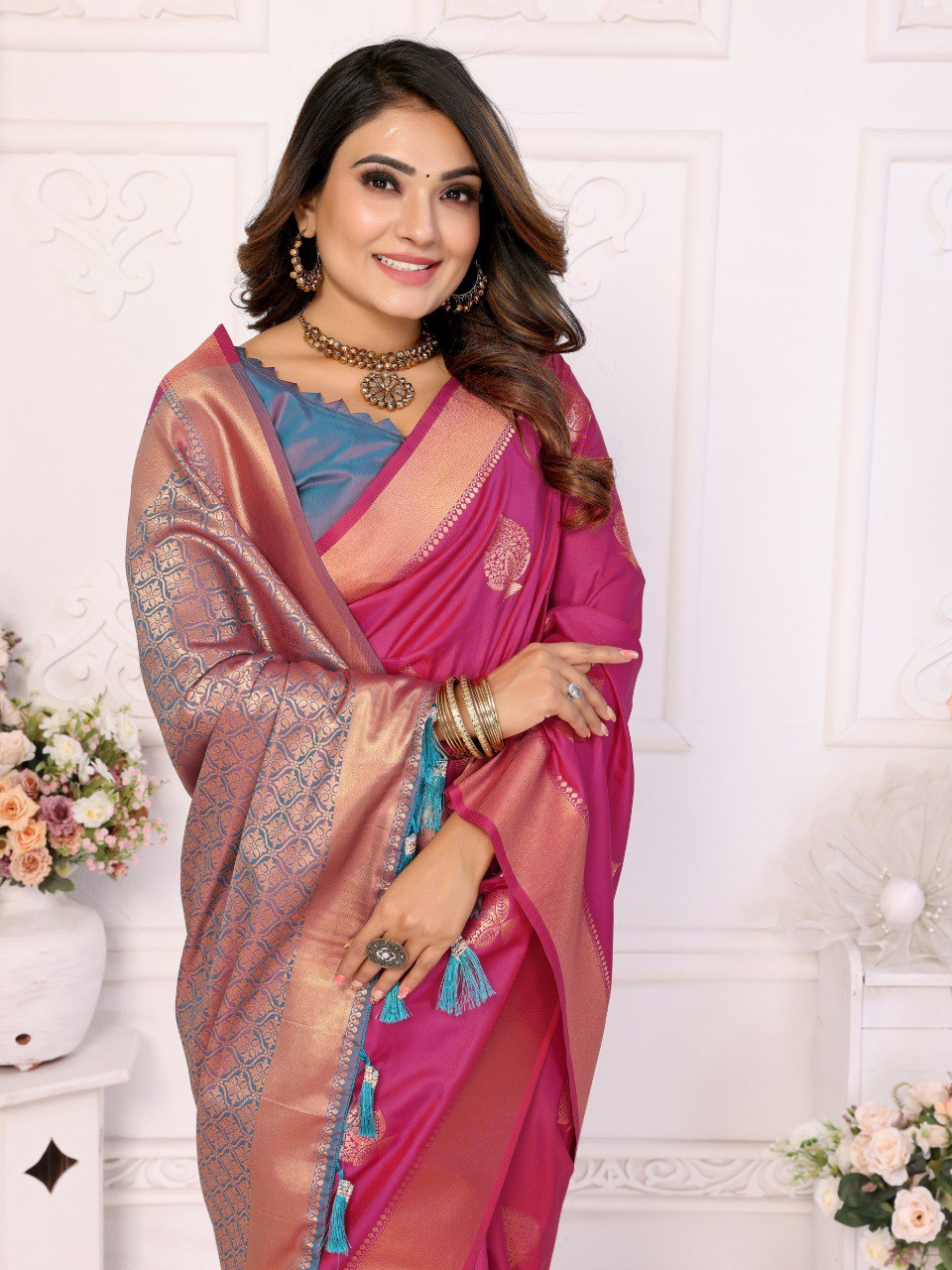 Anaita Rani Pink Silk Weaving Saree With Blouse - Distacart