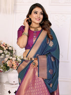 Anaita Navy Blue Silk Weaving Saree With Blouse - Distacart