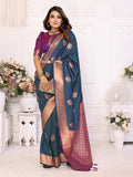 Anaita Navy Blue Silk Weaving Saree With Blouse - Distacart