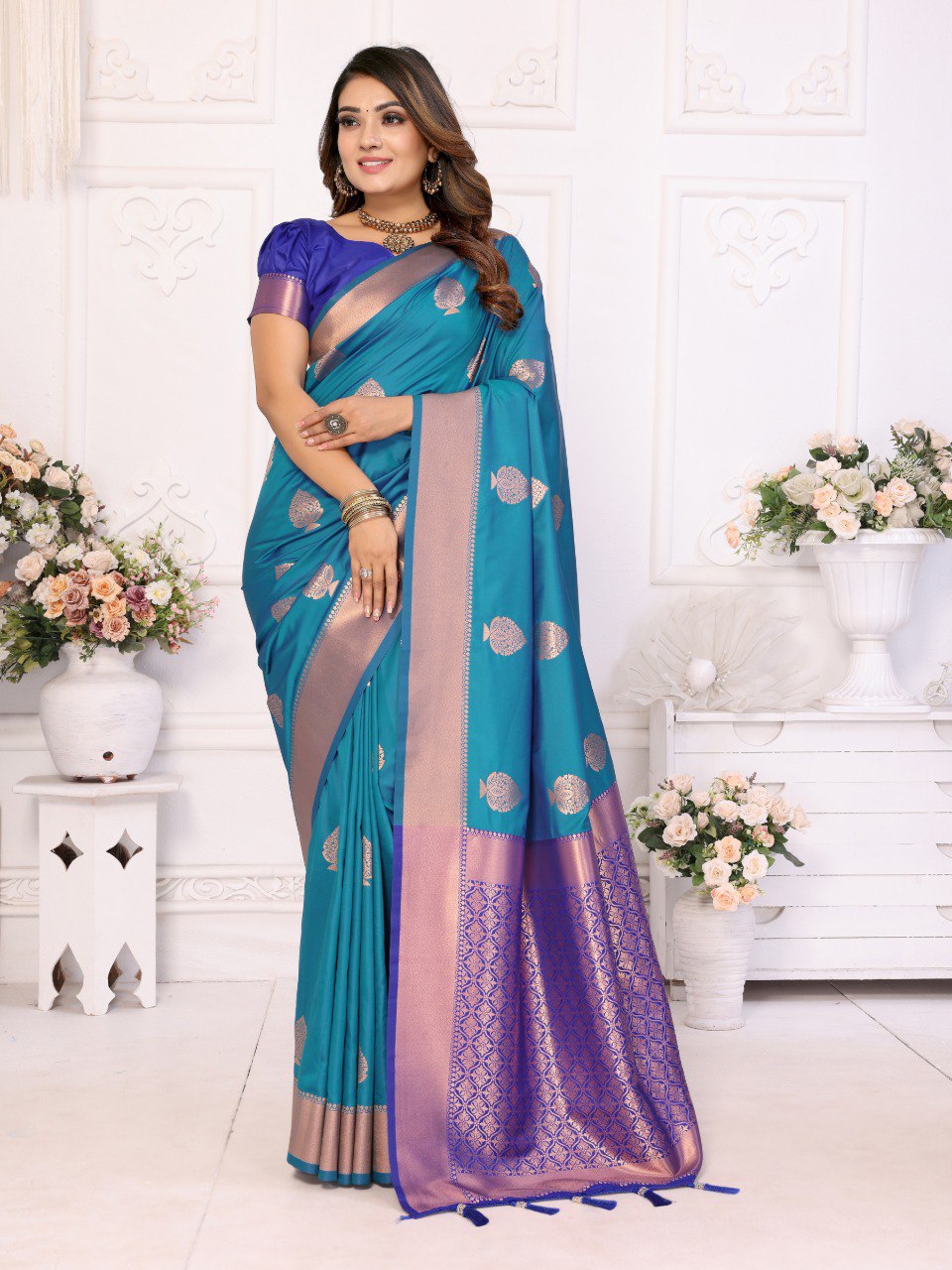 Anaita Dark Blue Weaving Saree With Blouse - Distacart