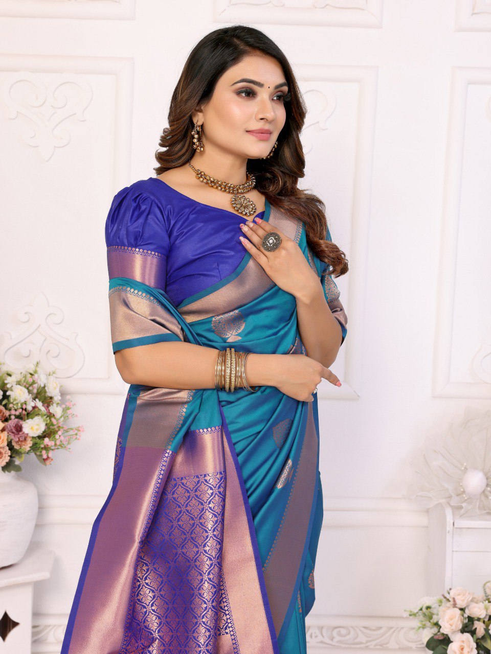 Anaita Dark Blue Weaving Saree With Blouse - Distacart
