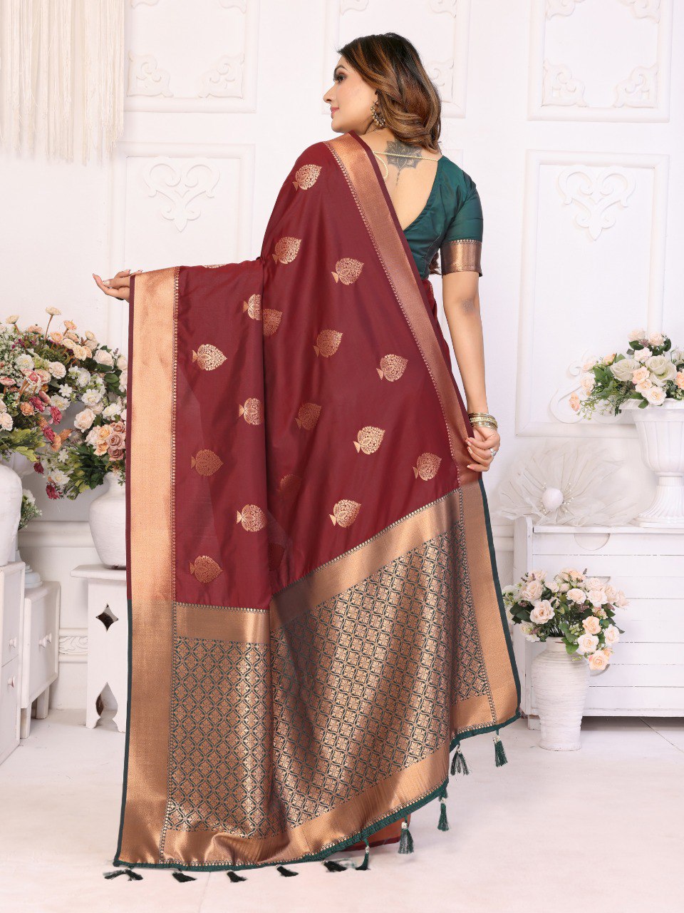 Anaita Maroon Weaving Saree With Blouse - Distacart