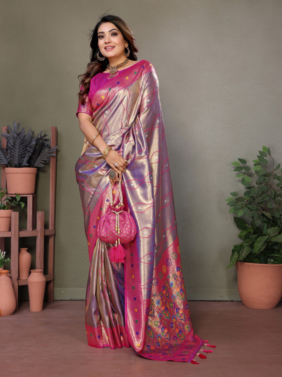 Anaita Lavender Tissue Silk With Weaving Saree With Blouse - Distacart