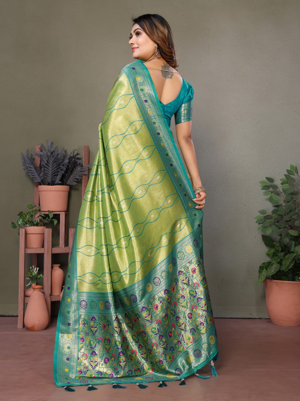 Anaita Green Tissue Silk With Weaving Saree With Blouse - Distacart