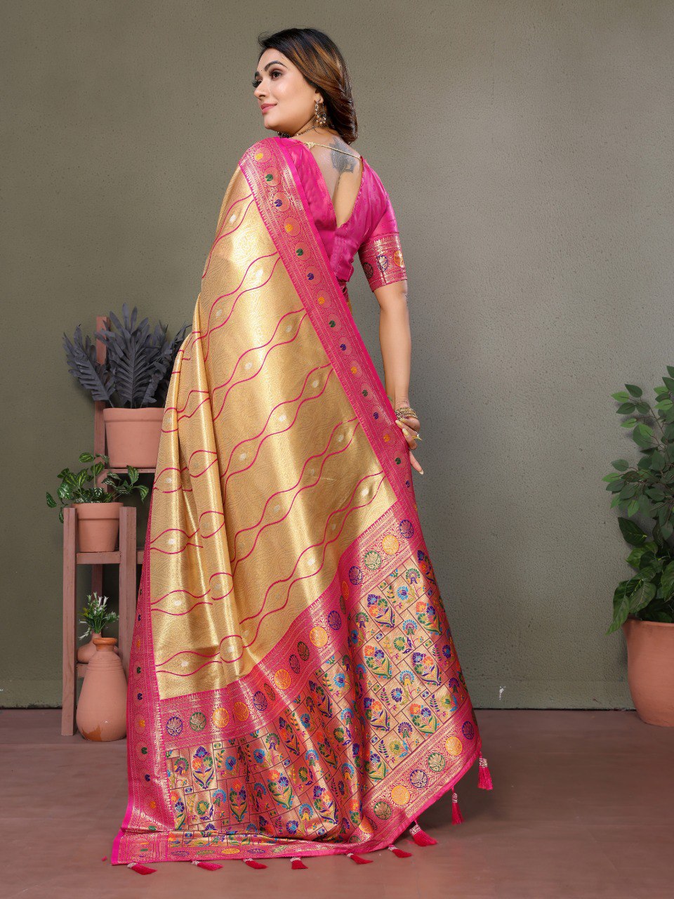 Anaita Dark Golden Tissue Silk With Weaving Saree With Blouse - Distacart