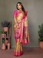 Anaita Dark Golden Tissue Silk With Weaving Saree With Blouse - Distacart