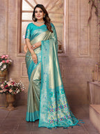Anaita Blue Tissue Silk With Weaving Saree With Blouse - Distacart