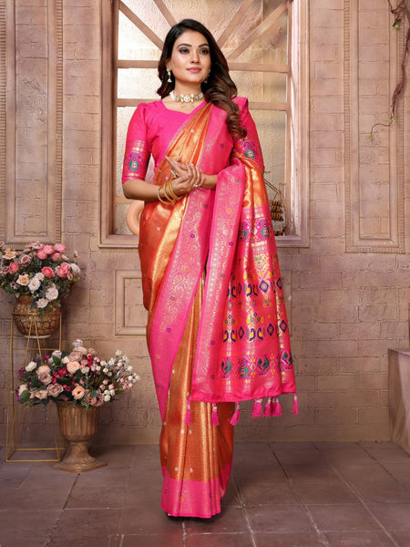 Anaita Dark Golden Tissue Silk With Weaving Saree With Blouse