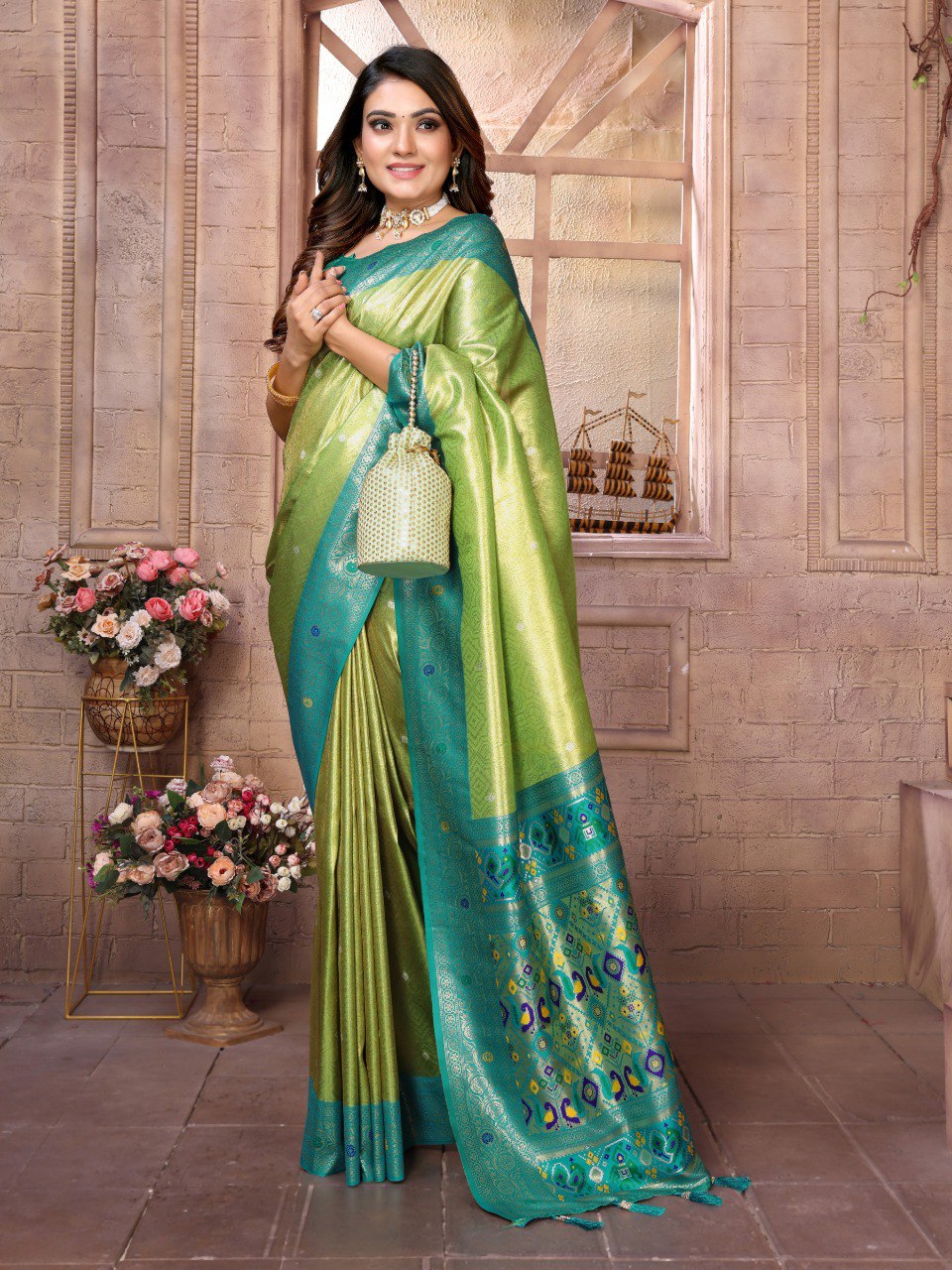 Anaita Green Tissue Silk With Weaving Saree With Blouse - Distacart
