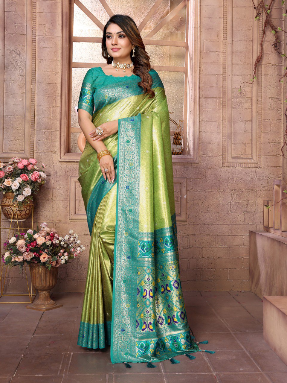 Anaita Green Tissue Silk With Weaving Saree With Blouse - Distacart
