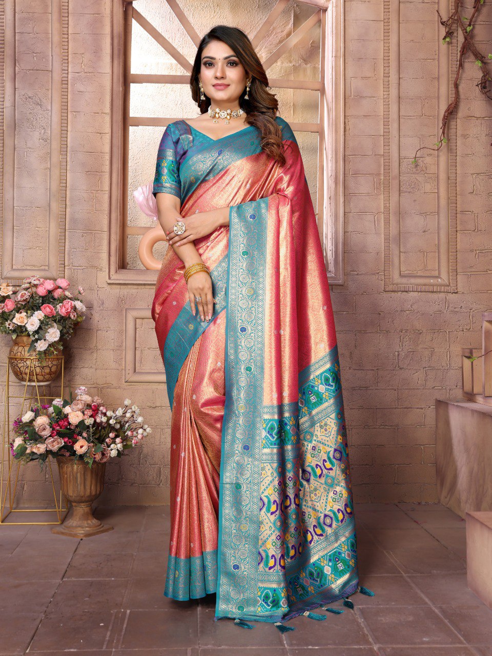 Anaita Light Red Tissue Silk With Weaving Saree With Blouse - Distacart