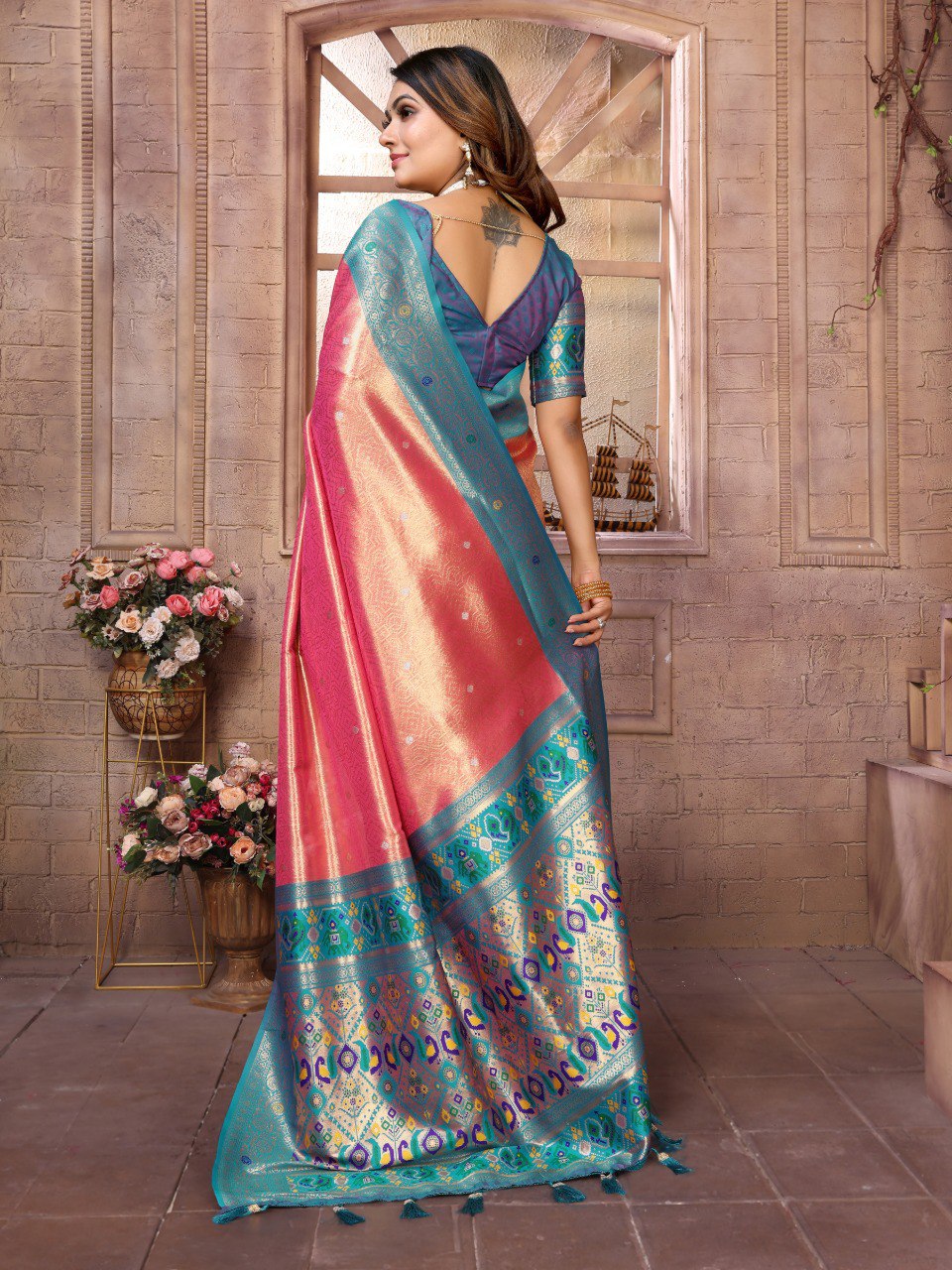 Anaita Light Red Tissue Silk With Weaving Saree With Blouse - Distacart