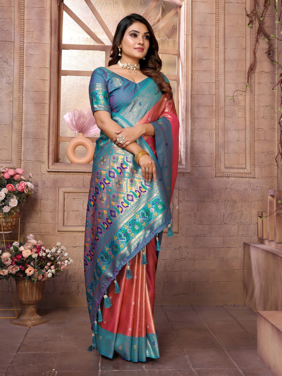 Anaita Light Red Tissue Silk With Weaving Saree With Blouse - Distacart
