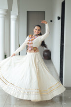 Evanik Navratri Off White Kora Cotton With Kutchi Work Stitched Lehenga Choli
