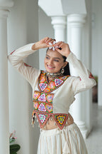 Evanik Navratri Off White Kora Cotton With Kutchi Work Stitched Lehenga Choli