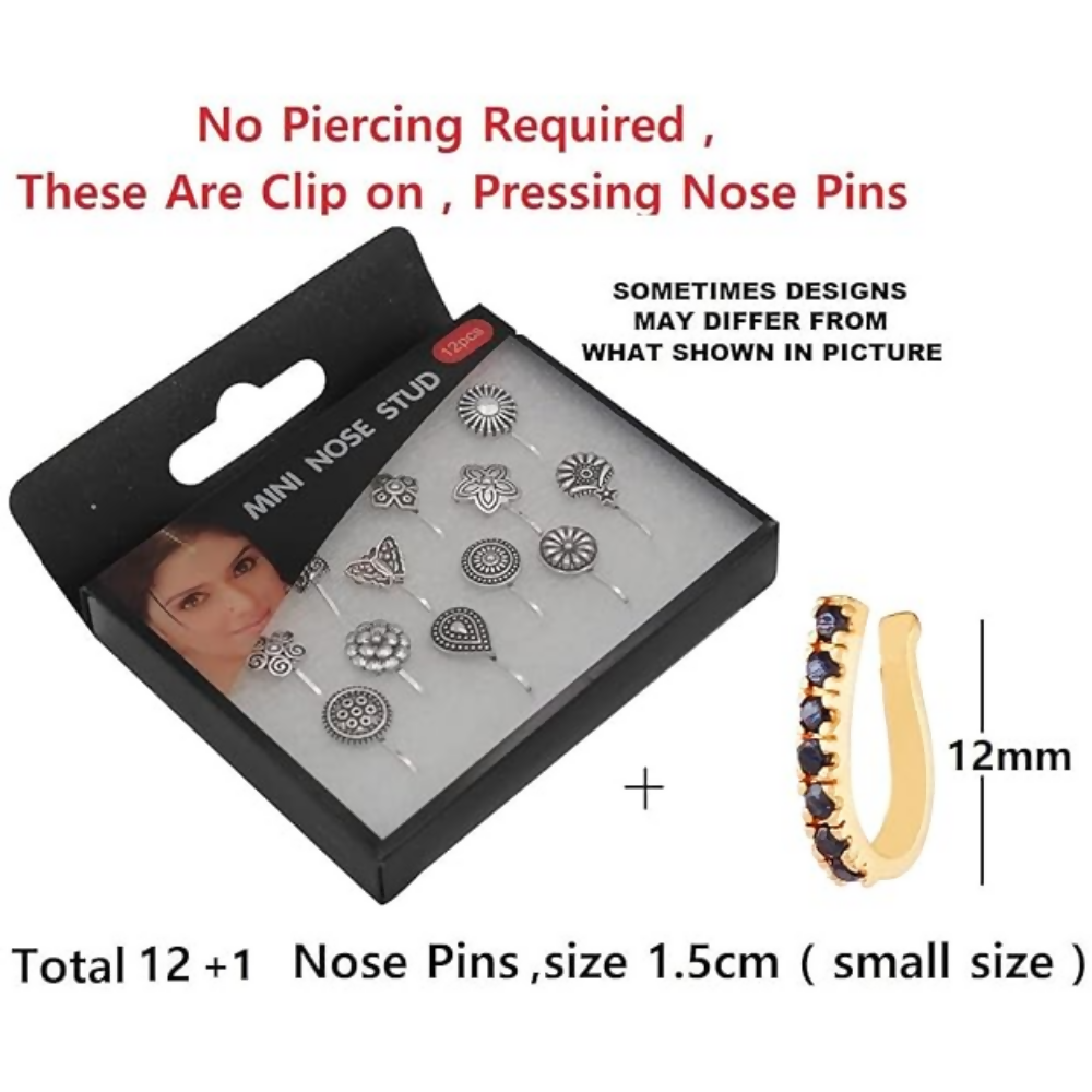 Thanu's Craft Oxidised Nose Pin Ring Studs Black Metal Germam silver Nosepin for Women