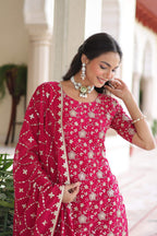 Joban Fashion Pink Readymade Kurta Set With Sequence embroidery Work - Distacart