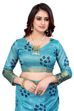 Vamika Ethnic Fire Navy Jari Border Linen Saree - Distacart