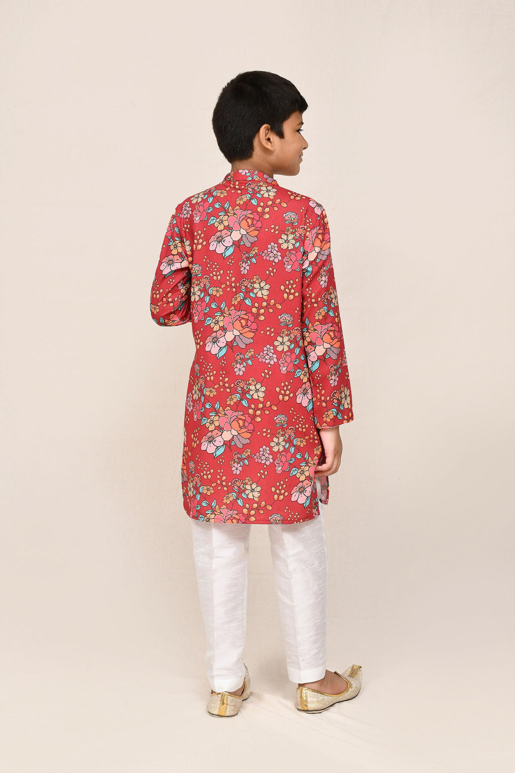 Joban Fashion Cotton Silk Red Kurta With Straight Fit Pant