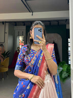 Vastranavya Kalamkari Print With Weaving Border Lehenga with Unstitched Blouse - Red