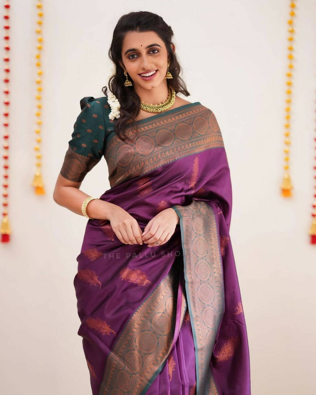 DEIANA'S Beautiful Designer Golden zari Soft Lichi Silk Saree - Purple