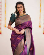 DEIANA'S Beautiful Designer Golden zari Soft Lichi Silk Saree - Purple