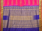 Pink and Dark Blue Bandhani Kanchipuram Silk Handloom Saree with Body Buta Design - Global Threads