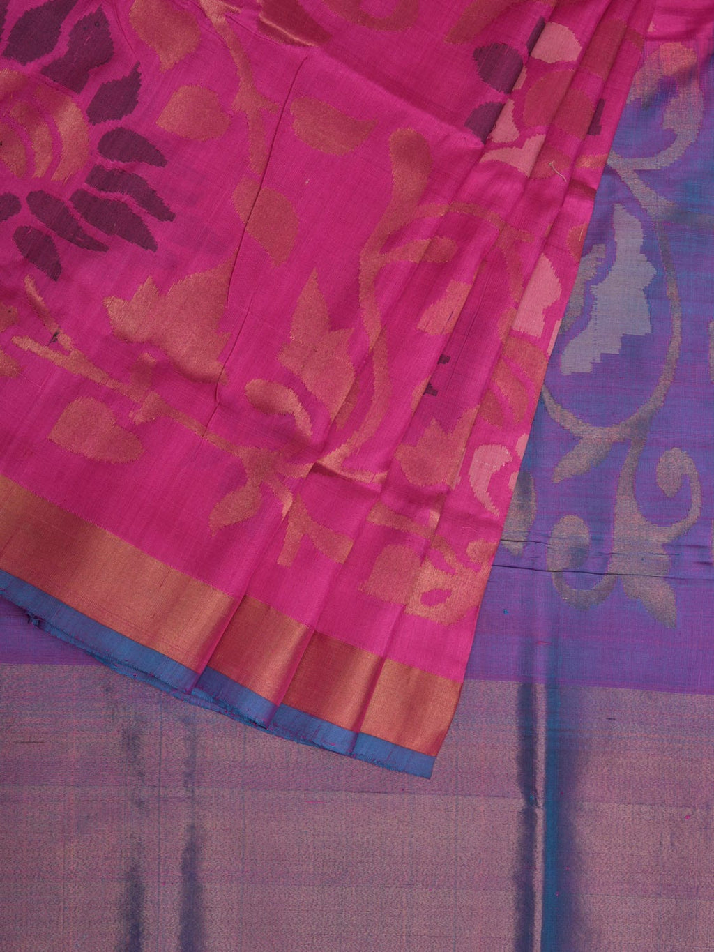 Pink and Lavender Uppada Silk Handloom Saree with All Over Design - Global Threads