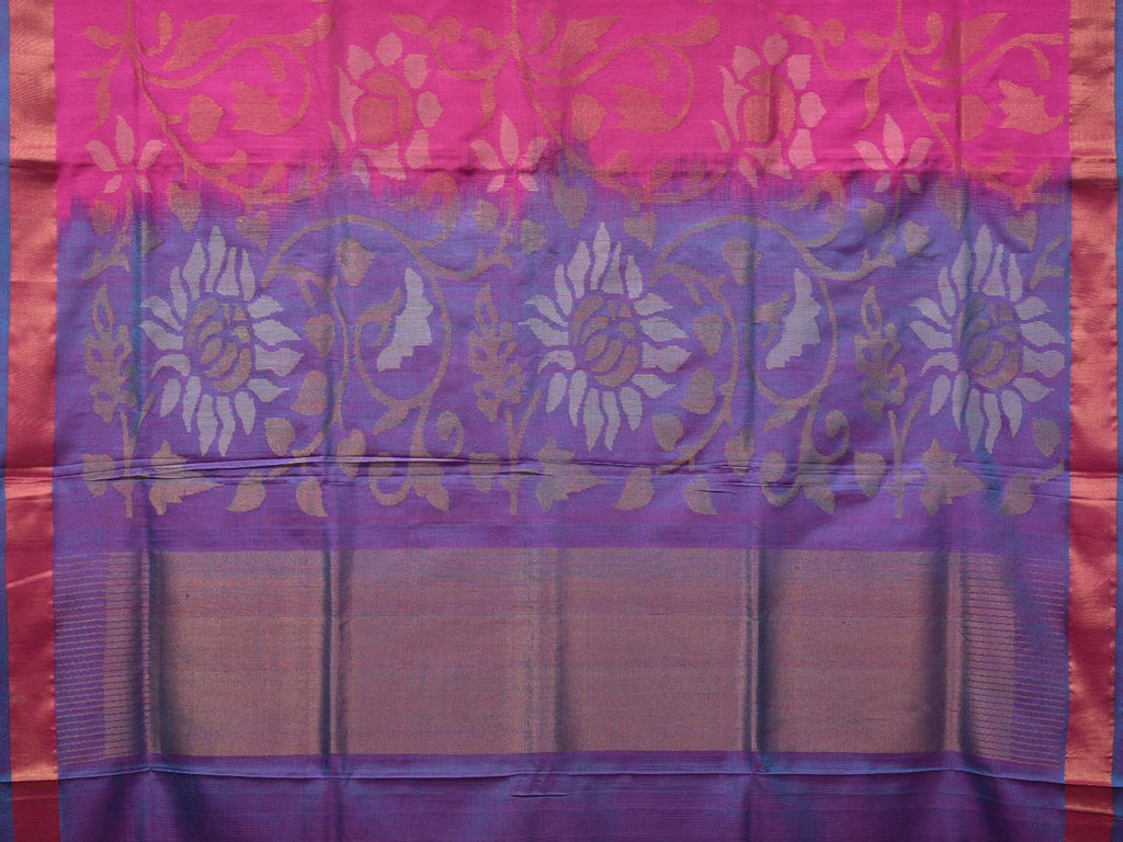 Pink and Lavender Uppada Silk Handloom Saree with All Over Design - Global Threads