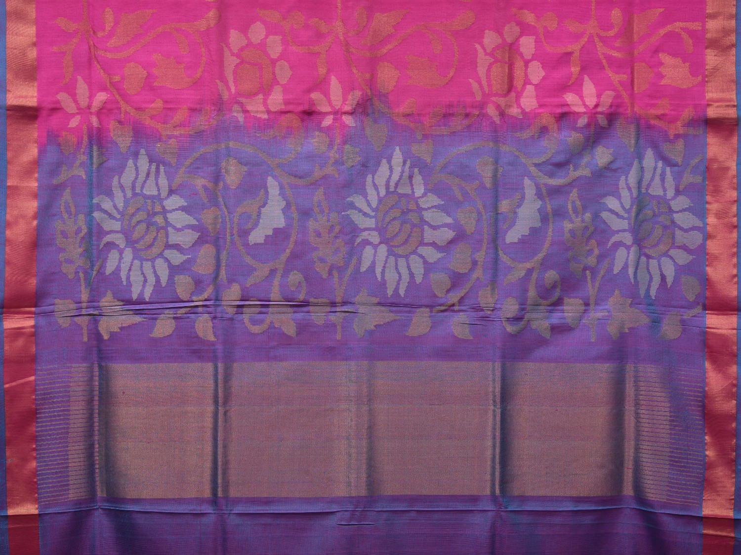 Pink and Lavender Uppada Silk Handloom Saree with All Over Design - Global Threads