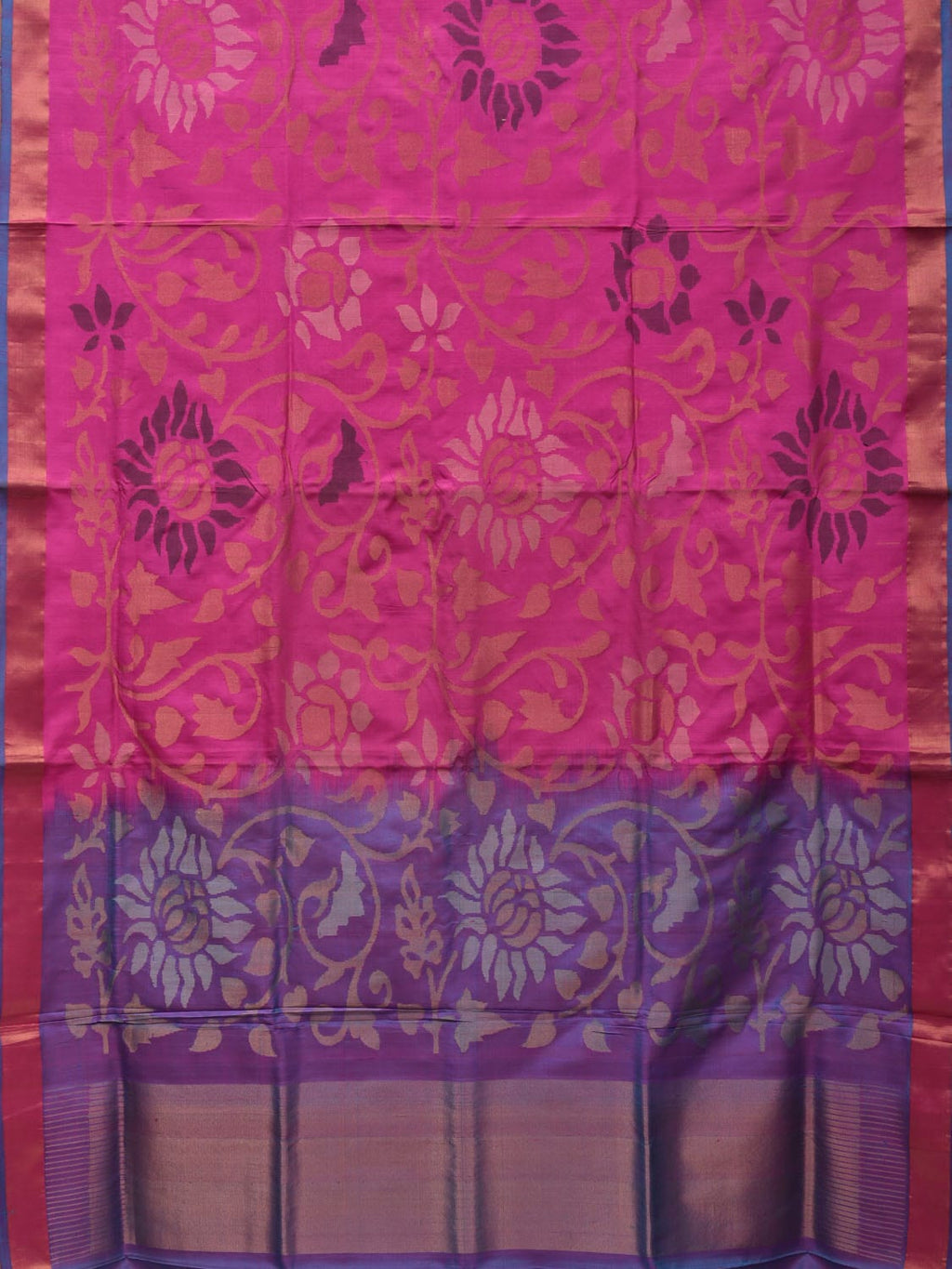 Pink and Lavender Uppada Silk Handloom Saree with All Over Design - Global Threads