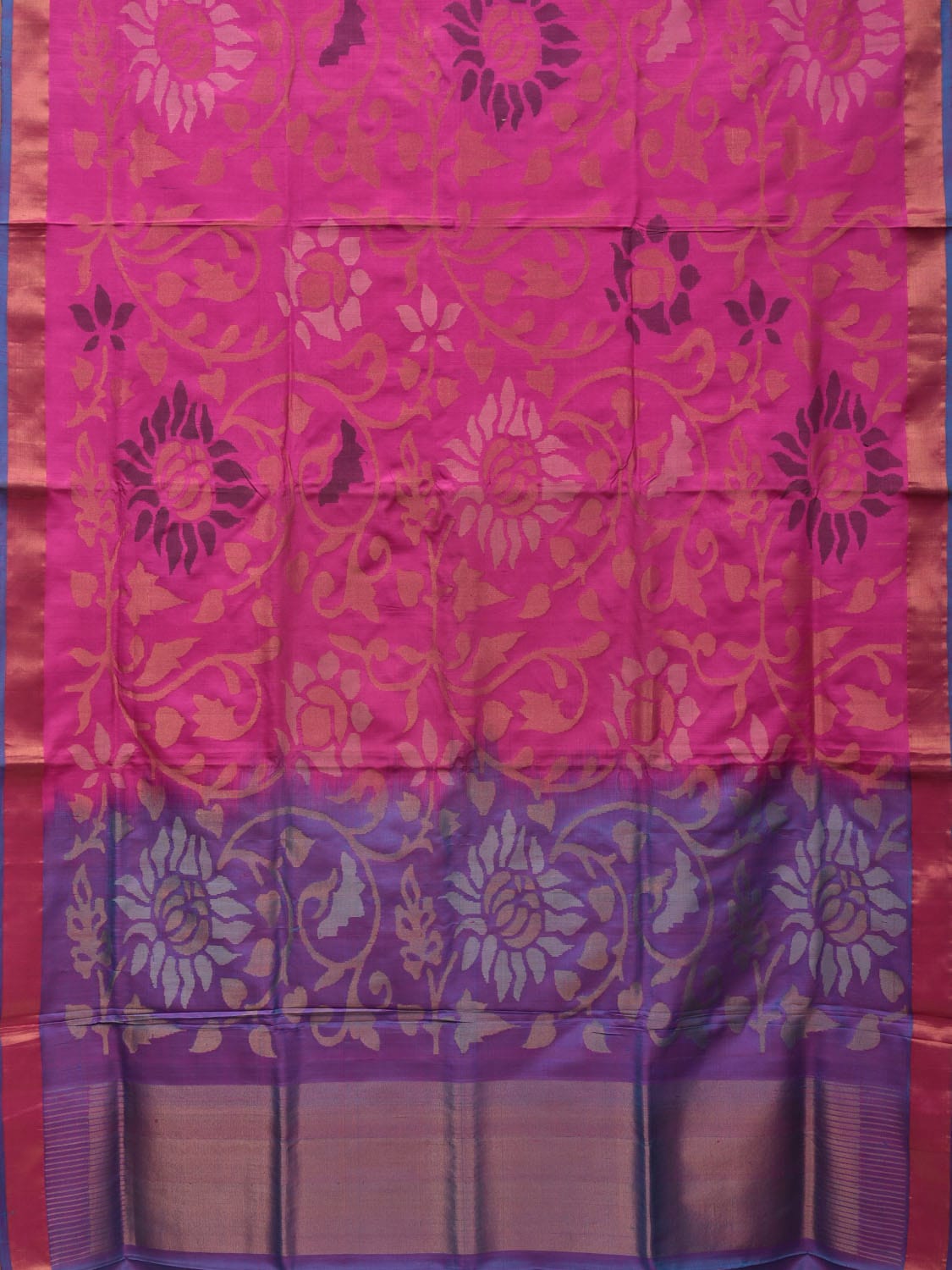 Pink and Lavender Uppada Silk Handloom Saree with All Over Design - Global Threads