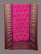 Pink and Purple Bandhani Kanchipuram Silk Handloom Dupatta with Border Design - Global Threads