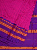 Pink and Purple Narayanpet Silk Handloom Plain Saree with Traditional Border Design No Blouse - Global Threads